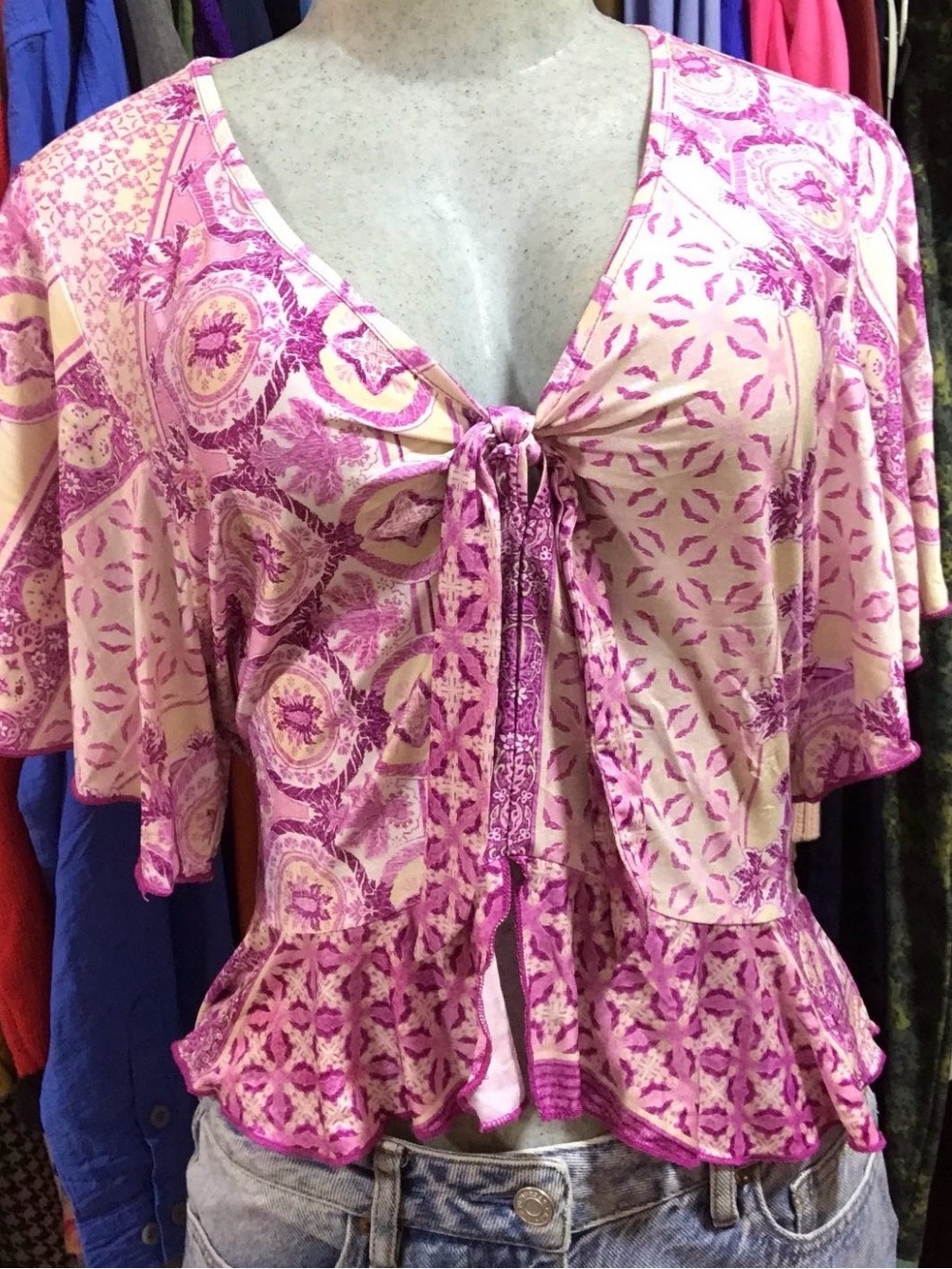 🌸 VENUS Fairycore Coquette Cottagecore Boho Y2K Romantic Tie Front Flowy Top 💕